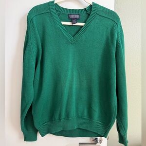 Vintage Land’s End Cotton V Neck Sweater in Green